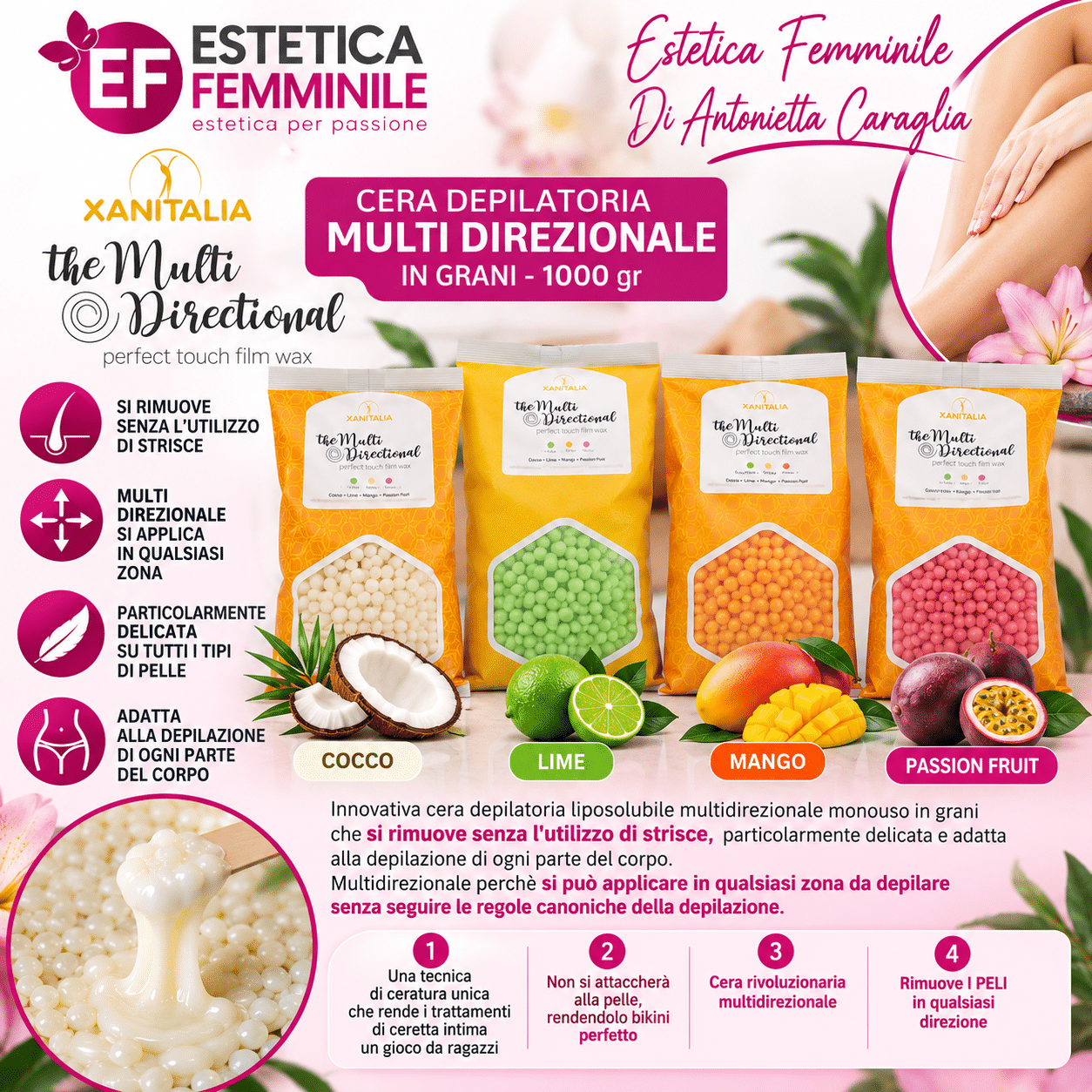 Cera depilatoria brasiliana a pastiglie multidirezionale